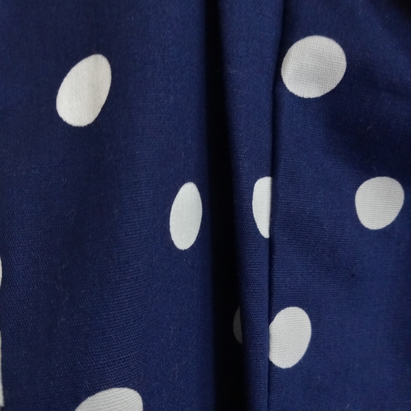 Vintage Mini Dress Cotton Polka Dot Navy Blue White Bow Linea Moda Size 8 - Picture 2 of 16